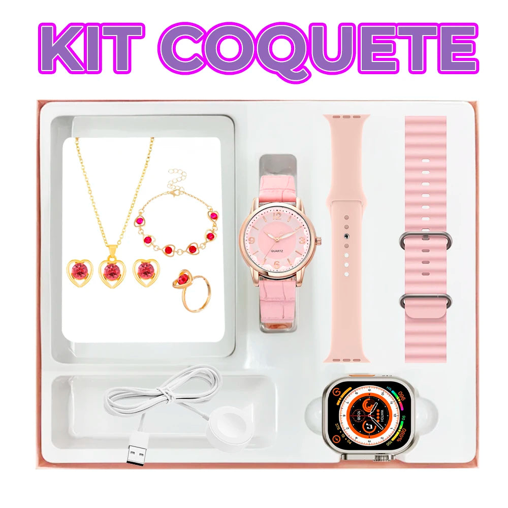 Coquette Luxury Diamond Analog Watch Jewelry Set Stainless Steel Bracelet Square Case Water Resistant Glass Dial Window for Gift