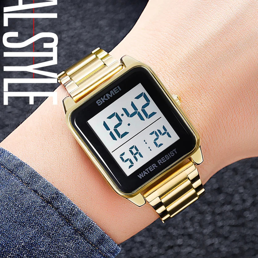 SKMEI 2154 Men's Watches Top Brand LED Electronic Luxury Fashion Square Sport Stainless Strap 3Bar Waterproof Digital Wristwatch