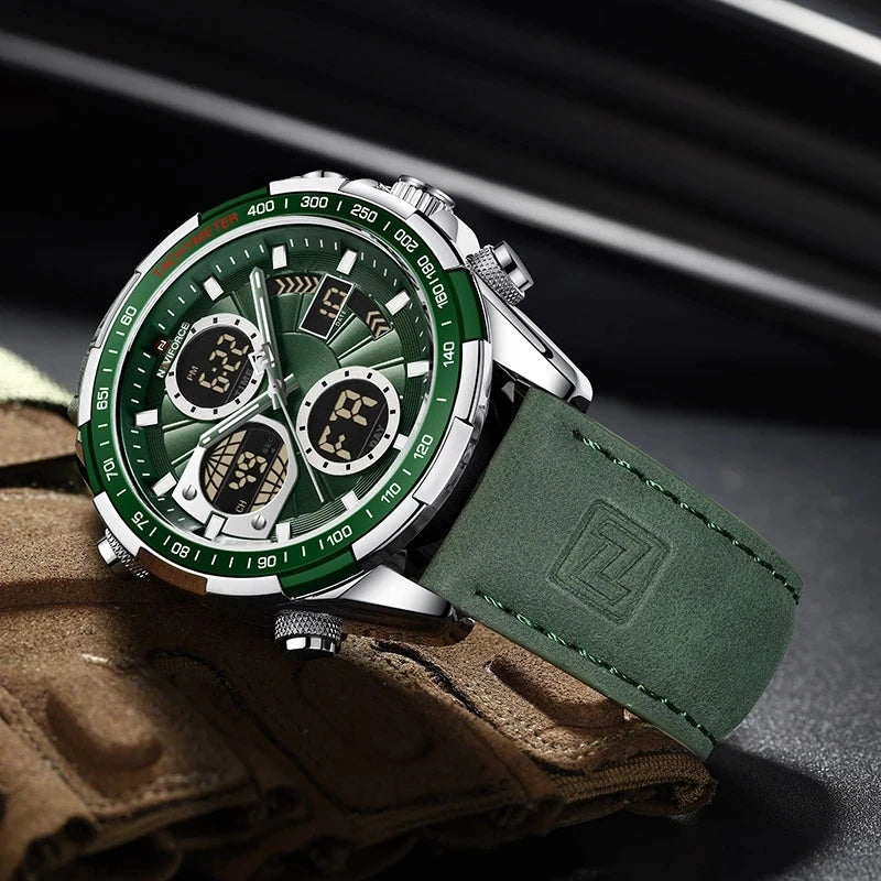 NAVIFORCE 9197 Watch Men's Luxury Sports Chronograph Alarm Clock Watch Waterproof Quartz Big Clock Digital Men's Watch