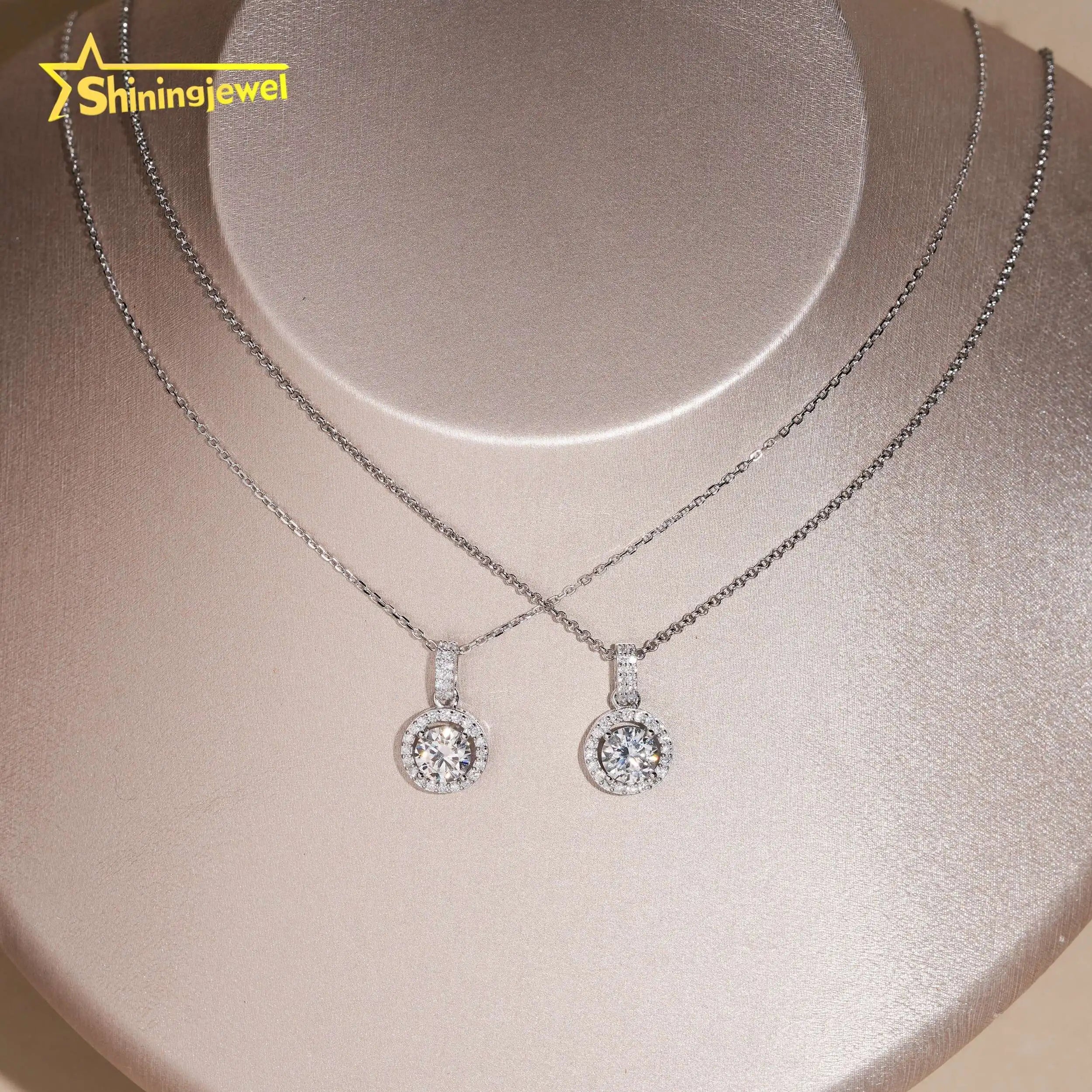 US Stock Fashion Women Pendant Jewelry VVS Moissanite Halo Pendant Necklace Sterling Silver 925 Pendant Necklace