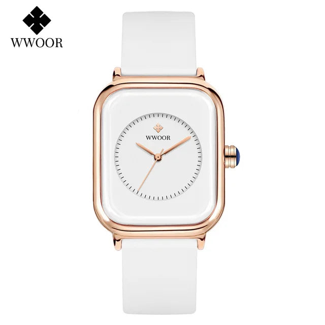 WWOOR Luxury Brand Watches For Women Fashion Square Purple Ladies Quartz Wristwatch Waterproof Silicone Band Relogio Feminino