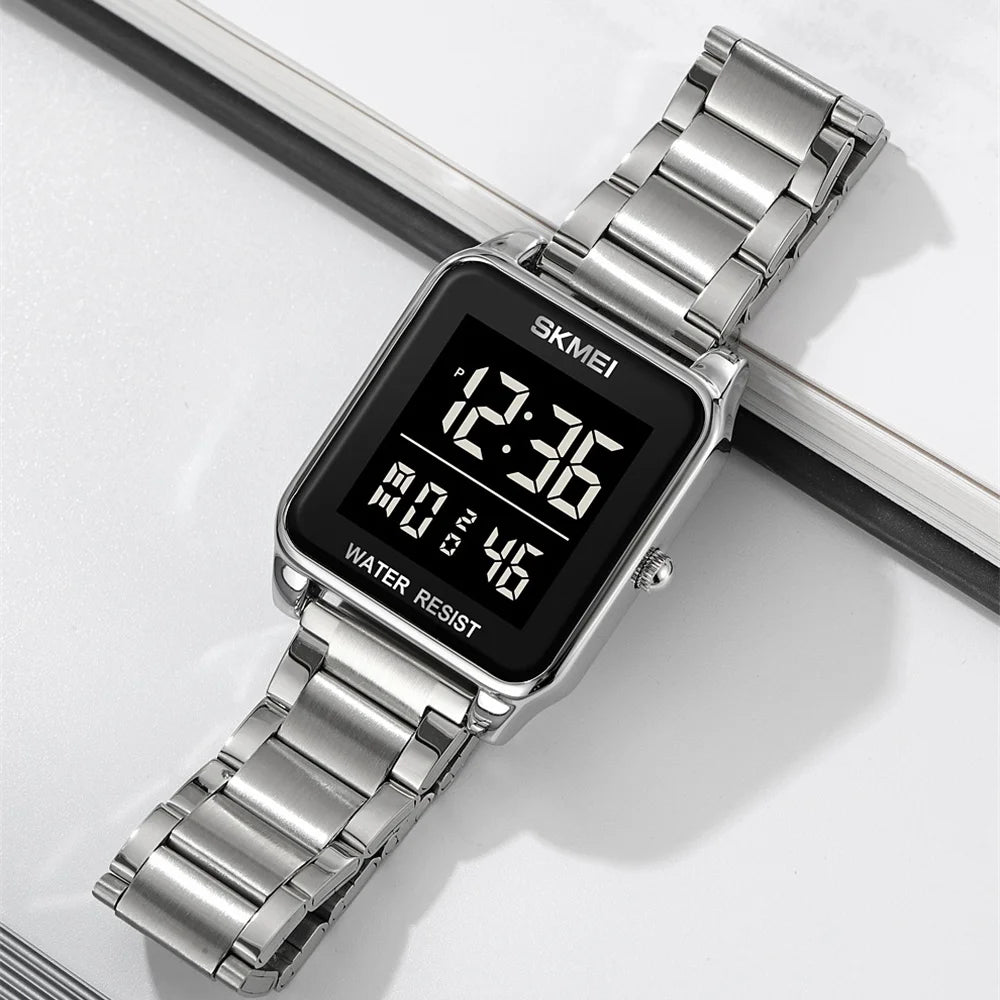 SKMEI 2154 Men's Watches Top Brand LED Electronic Luxury Fashion Square Sport Stainless Strap 3Bar Waterproof Digital Wristwatch