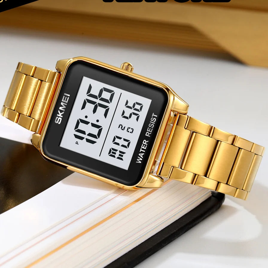 SKMEI 2154 Men's Watches Top Brand LED Electronic Luxury Fashion Square Sport Stainless Strap 3Bar Waterproof Digital Wristwatch