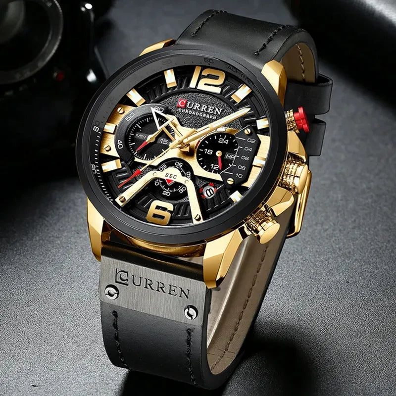 Curren 8329 Quartz Watch for Men Leather Strap Waterproof Luminous Calendar Big Dial Casual Business Sport Fashion Watch