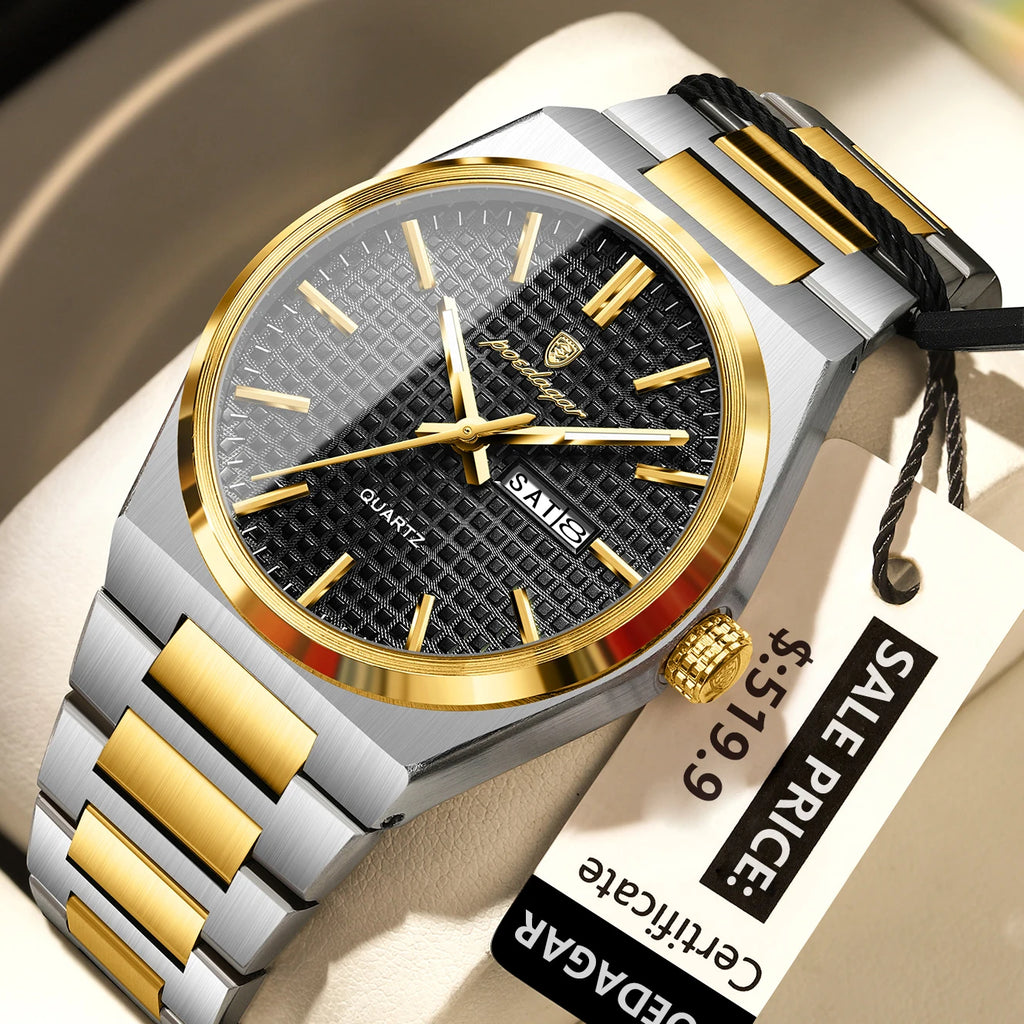 Poedagar 874 Original High Quality Stainless Steel Wristwatch Waterproof Luminous Quartz Watch for Men