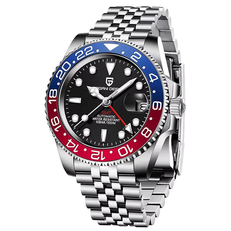New PAGANI DESIGN 1662 Top Sapphire GMT Watch Stainless Steel Men's Automatic Mechanical Watch Waterproof