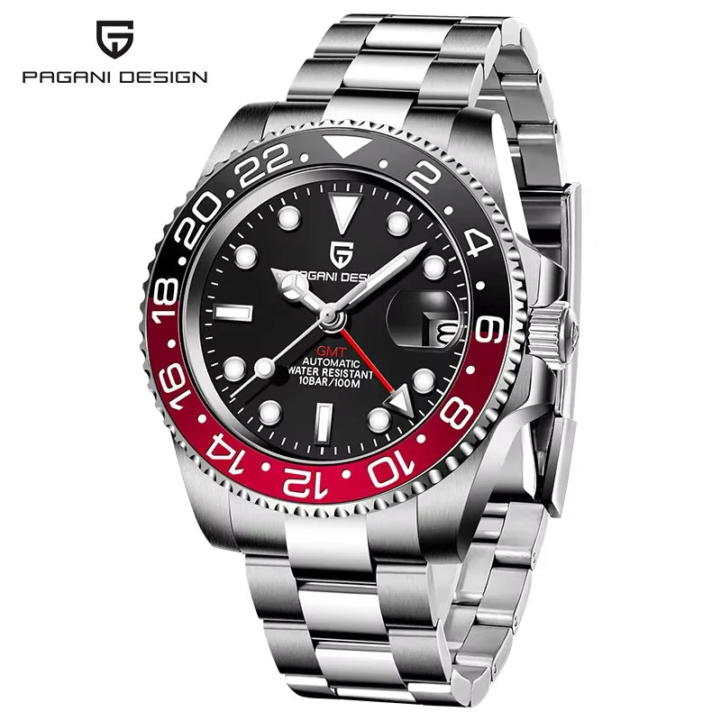 New PAGANI DESIGN 1662 Top Sapphire GMT Watch Stainless Steel Men's Automatic Mechanical Watch Waterproof