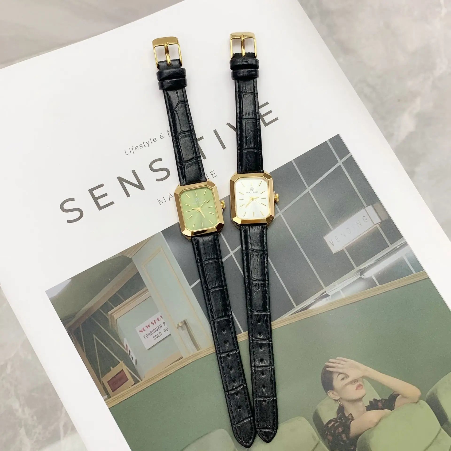 Pablo Raez Explosive Golden Small Square Watch Fashion Belt Women's Black Simple Wrist Quartz