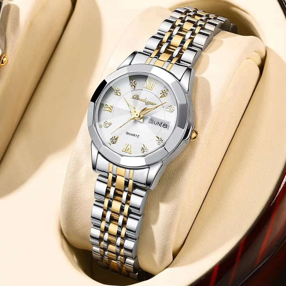 POEDAGAR Luxury Diamond Ladies Watch High Quality Stainless Steel Bracelet Luminous Waterproof Quartz Women's Watches 3076 Clock