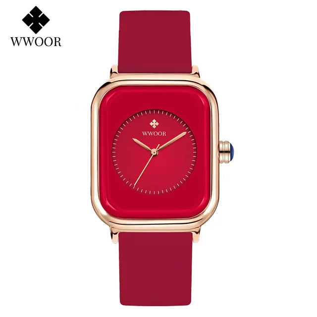 WWOOR Luxury Brand Watches For Women Fashion Square Purple Ladies Quartz Wristwatch Waterproof Silicone Band Relogio Feminino