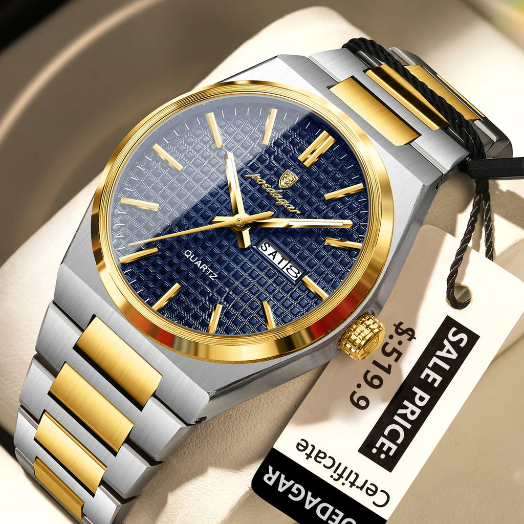 Poedagar 874 Original High Quality Stainless Steel Wristwatch Waterproof Luminous Quartz Watch for Men