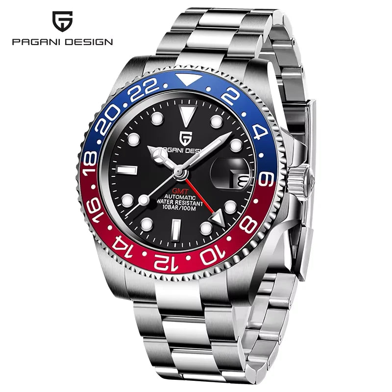New PAGANI DESIGN 1662 Top Sapphire GMT Watch Stainless Steel Men's Automatic Mechanical Watch Waterproof