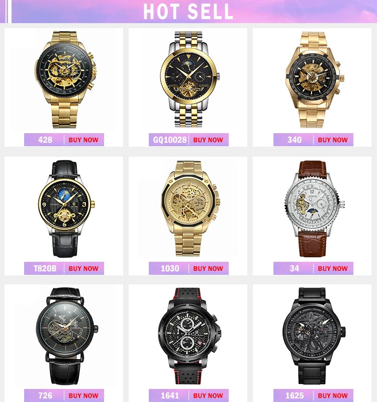 POEDAGAR 1410 Waterproof Mechanical Watch for Men - Hollow Out Dial with Moon Phase