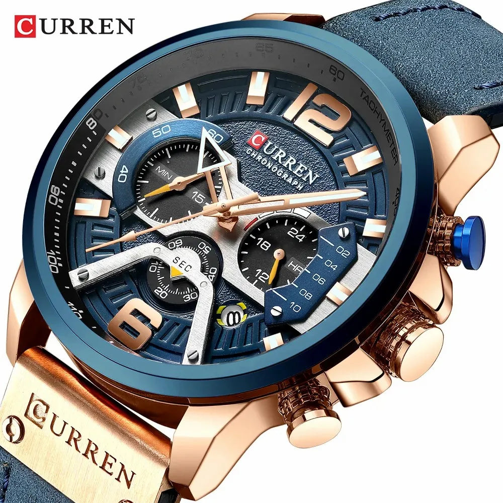Curren 8329 Quartz Watch for Men Leather Strap Waterproof Luminous Calendar Big Dial Casual Business Sport Fashion Watch