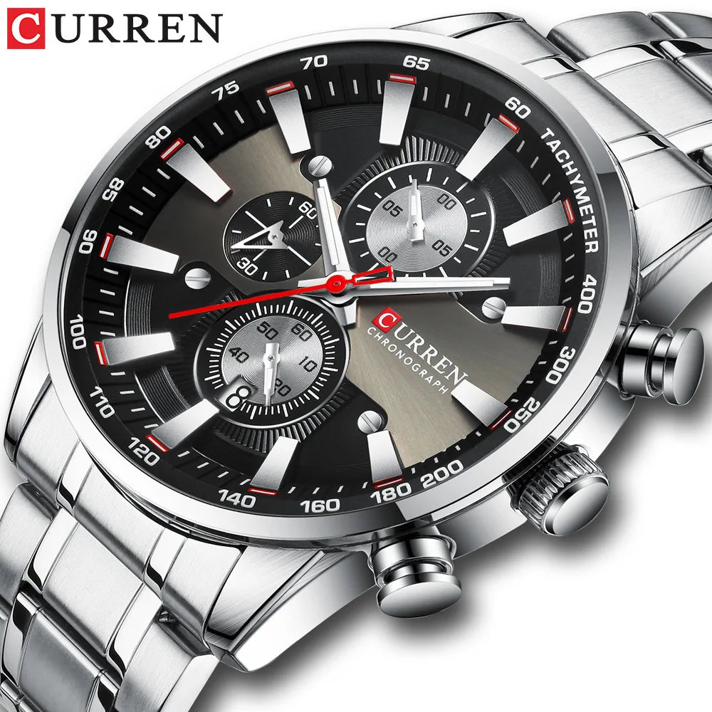 CURREN 8351 Men's Business Watch - 6-Hand Multi-Function Quartz Clock with Steel Band