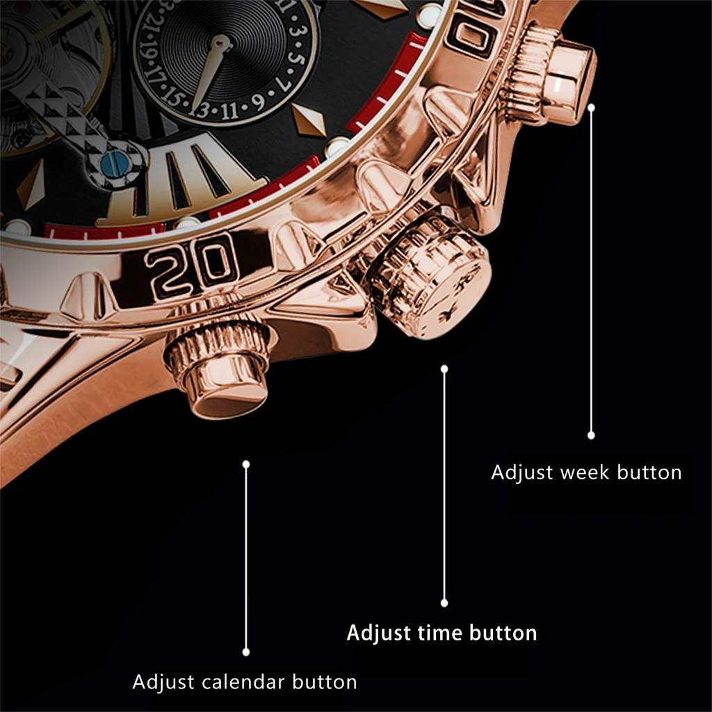POEDAGAR 1410 Waterproof Mechanical Watch for Men - Hollow Out Dial with Moon Phase