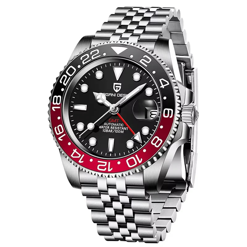 New PAGANI DESIGN 1662 Top Sapphire GMT Watch Stainless Steel Men's Automatic Mechanical Watch Waterproof