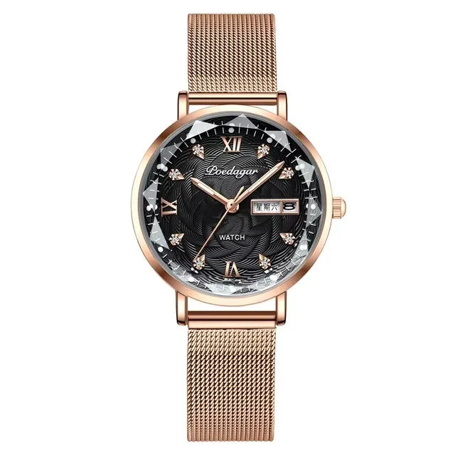 POEDAGAR 3011 Fashion Elegant Original Japan Quartz Movement Women's Wristwatch Waterproof Stainless Steel Strap Watch for Women
