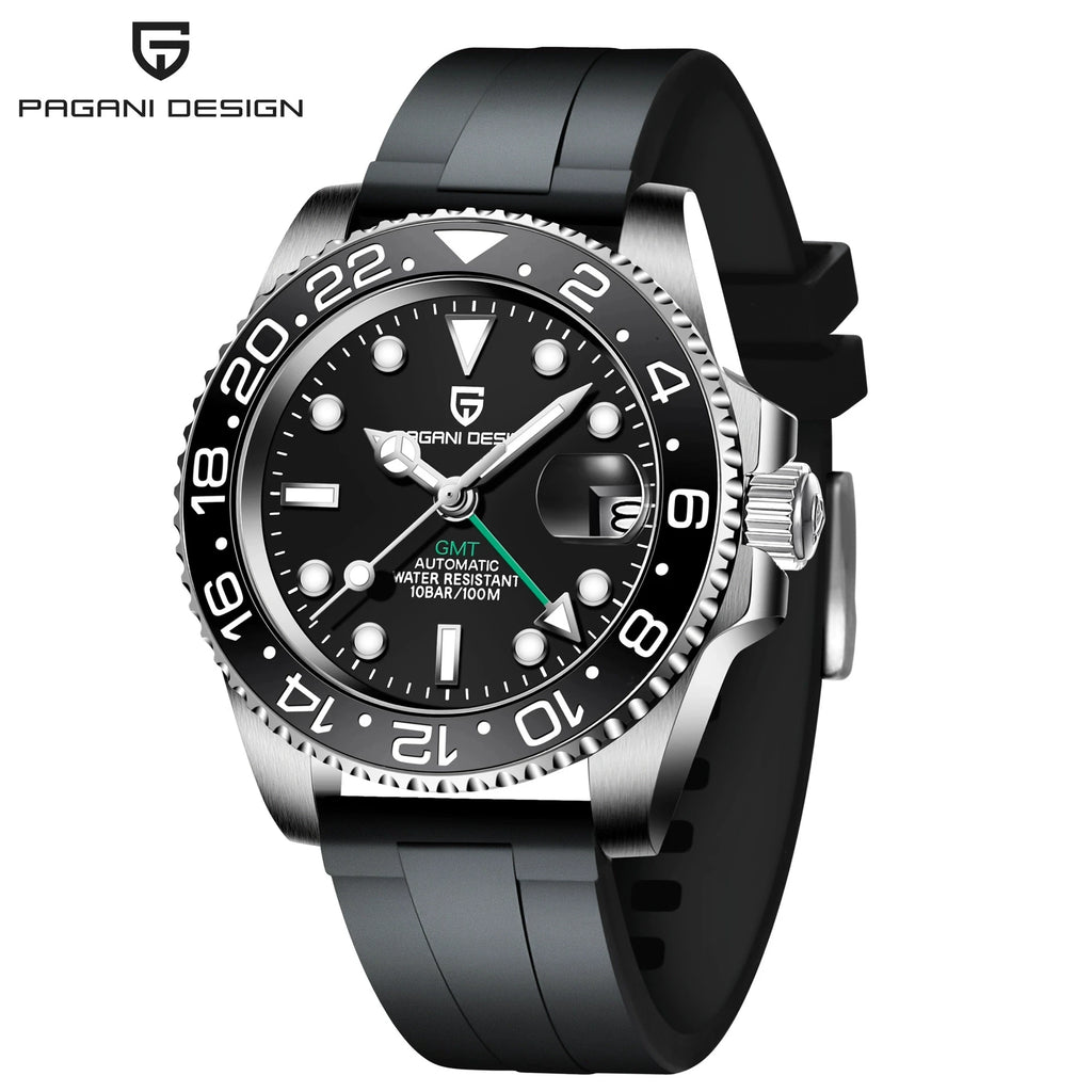 New PAGANI DESIGN 1662 Top Sapphire GMT Watch Stainless Steel Men's Automatic Mechanical Watch Waterproof