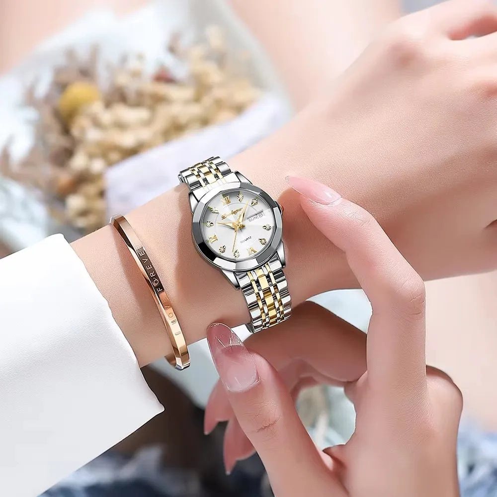 POEDAGAR Luxury Diamond Ladies Watch High Quality Stainless Steel Bracelet Luminous Waterproof Quartz Women's Watches 3076 Clock