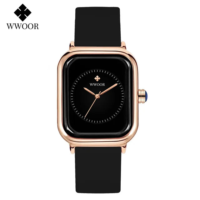 WWOOR Luxury Brand Watches For Women Fashion Square Purple Ladies Quartz Wristwatch Waterproof Silicone Band Relogio Feminino