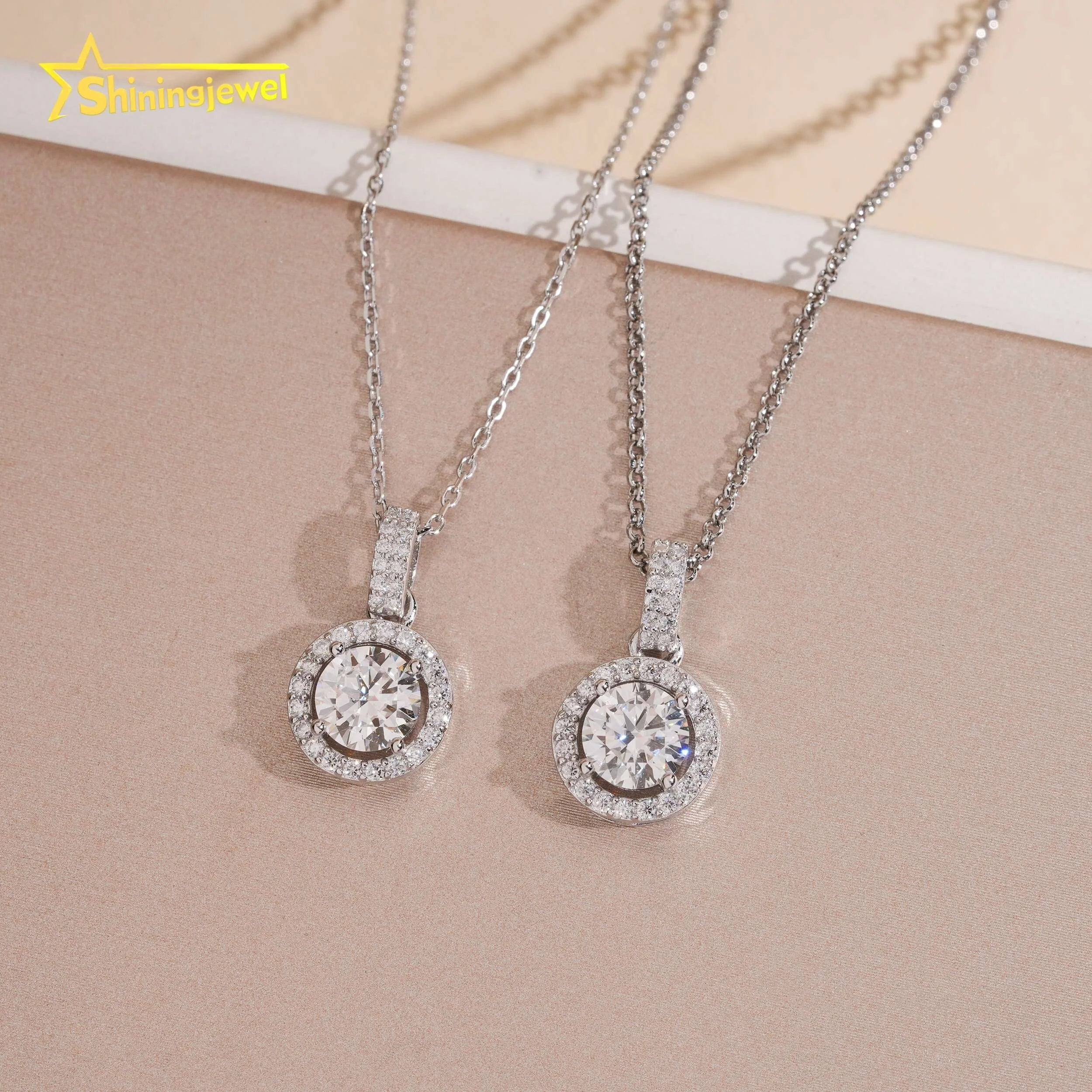 US Stock Fashion Women Pendant Jewelry VVS Moissanite Halo Pendant Necklace Sterling Silver 925 Pendant Necklace