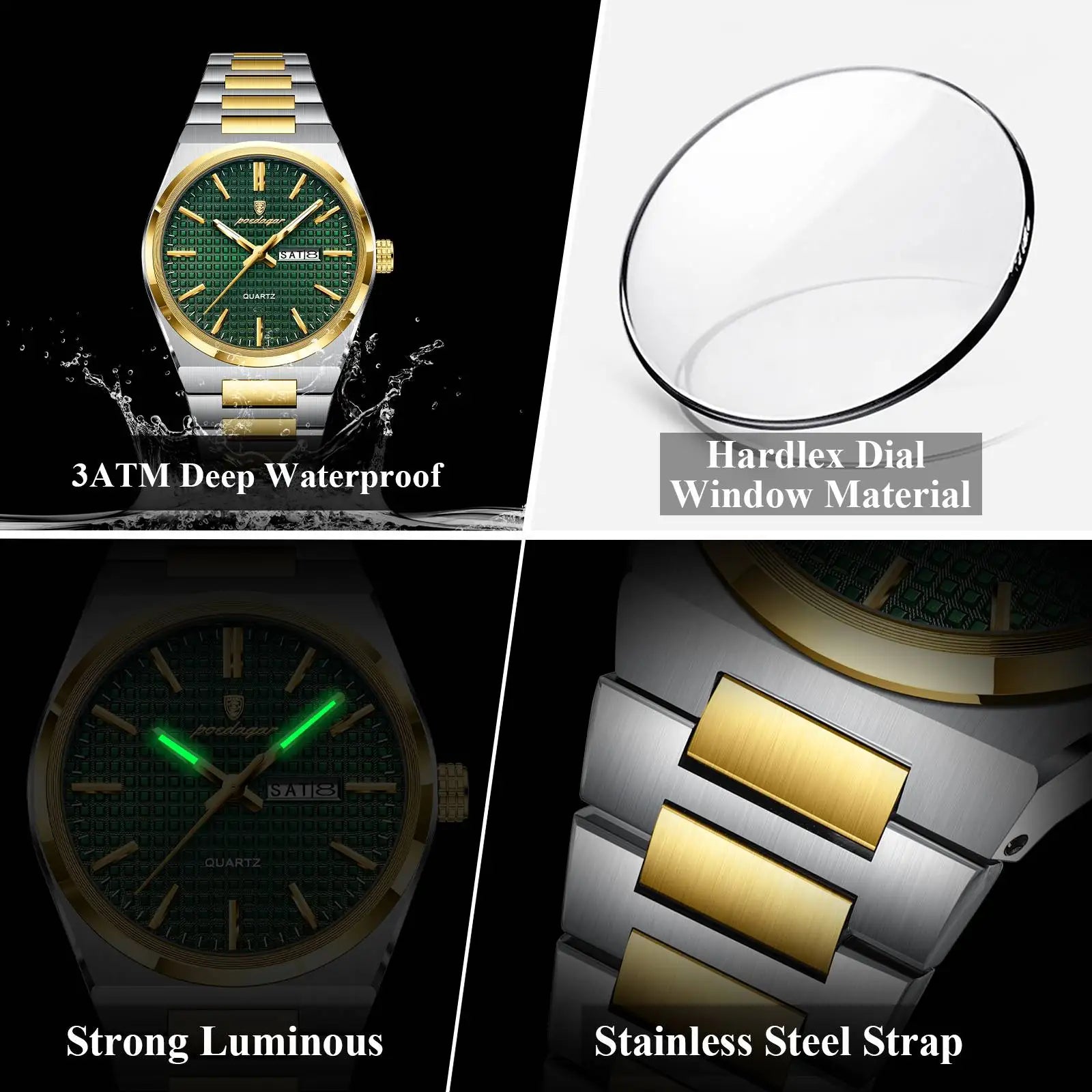 Poedagar 874 Original High Quality Stainless Steel Wristwatch Waterproof Luminous Quartz Watch for Men