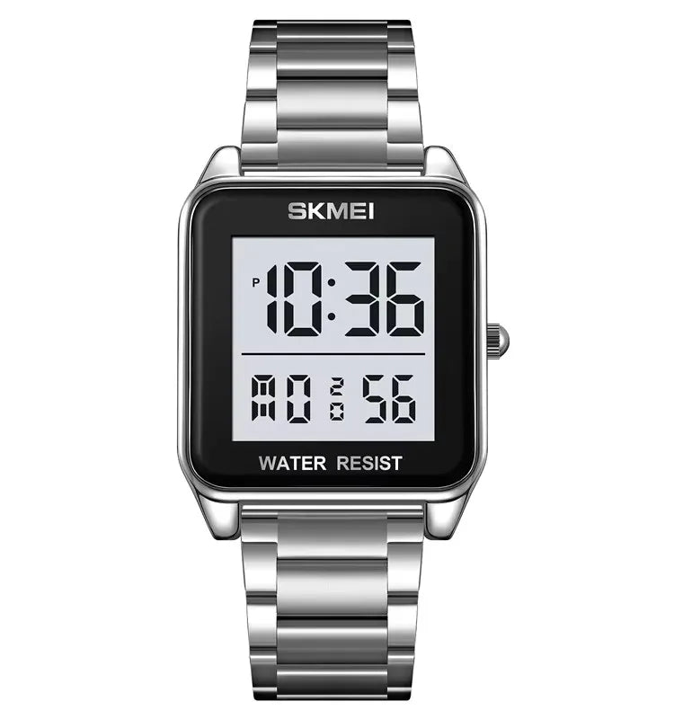 SKMEI 2154 Men's Watches Top Brand LED Electronic Luxury Fashion Square Sport Stainless Strap 3Bar Waterproof Digital Wristwatch