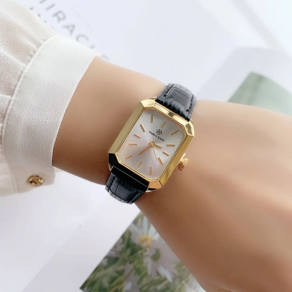 Pablo Raez Explosive Golden Small Square Watch Fashion Belt Women's Black Simple Wrist Quartz