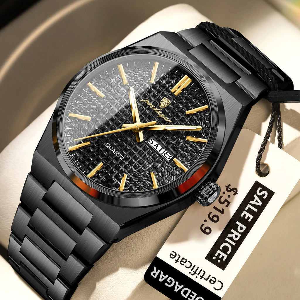 Poedagar 874 Original High Quality Stainless Steel Wristwatch Waterproof Luminous Quartz Watch for Men