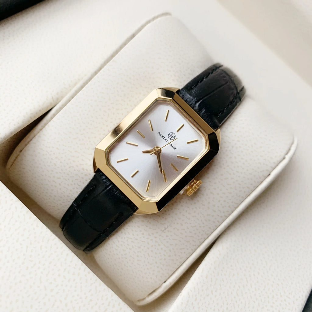 Pablo Raez Explosive Golden Small Square Watch Fashion Belt Women's Black Simple Wrist Quartz