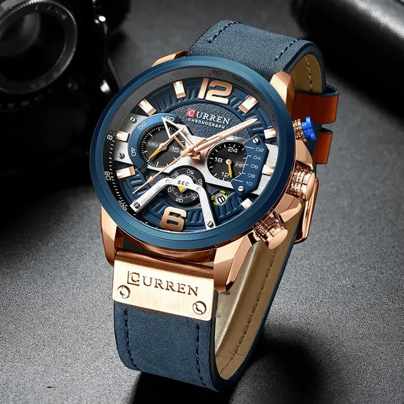 Curren 8329 Quartz Watch for Men Leather Strap Waterproof Luminous Calendar Big Dial Casual Business Sport Fashion Watch