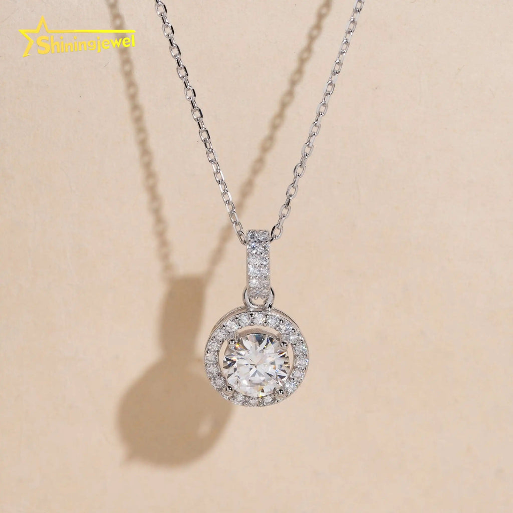US Stock Fashion Women Pendant Jewelry VVS Moissanite Halo Pendant Necklace Sterling Silver 925 Pendant Necklace