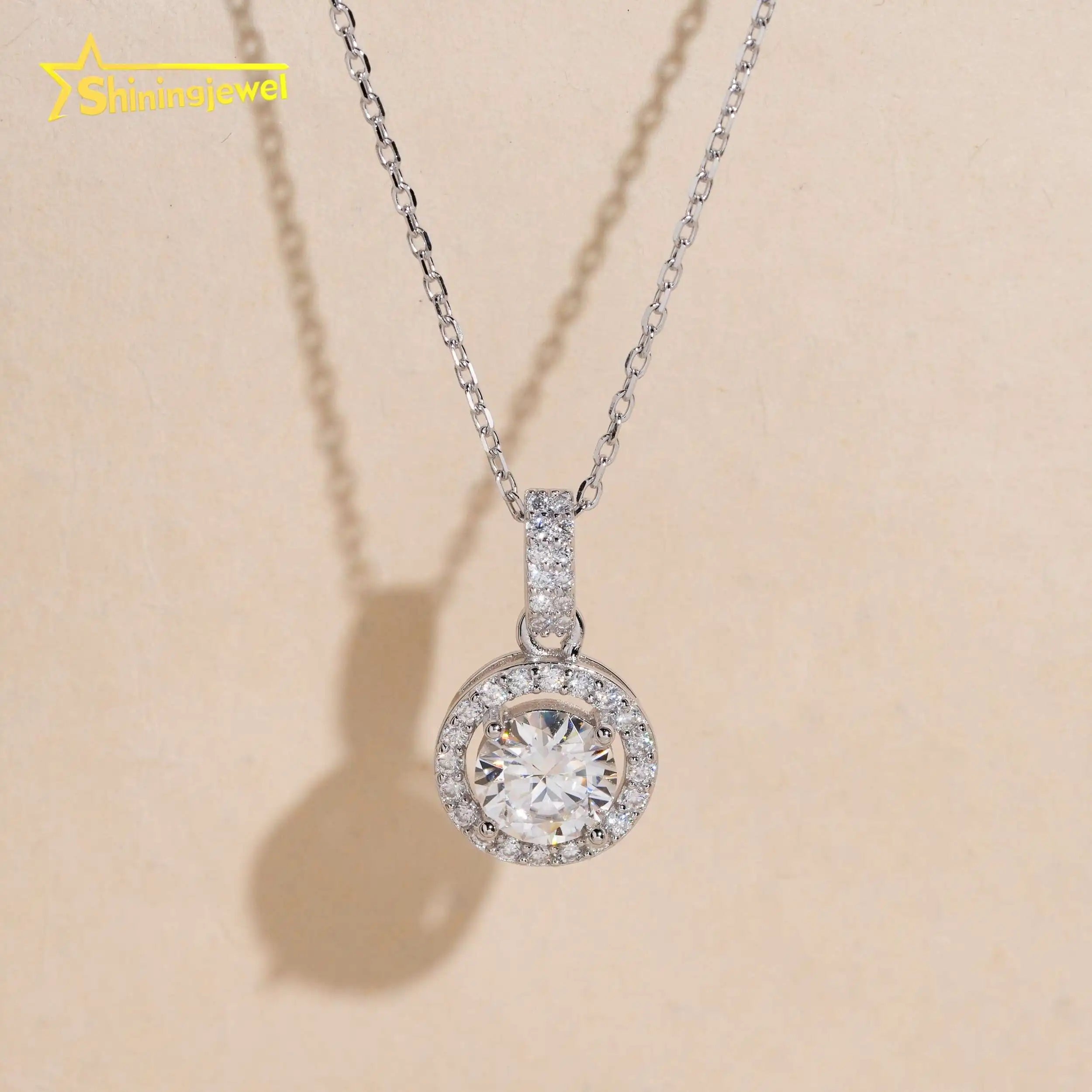 US Stock Fashion Women Pendant Jewelry VVS Moissanite Halo Pendant Necklace Sterling Silver 925 Pendant Necklace