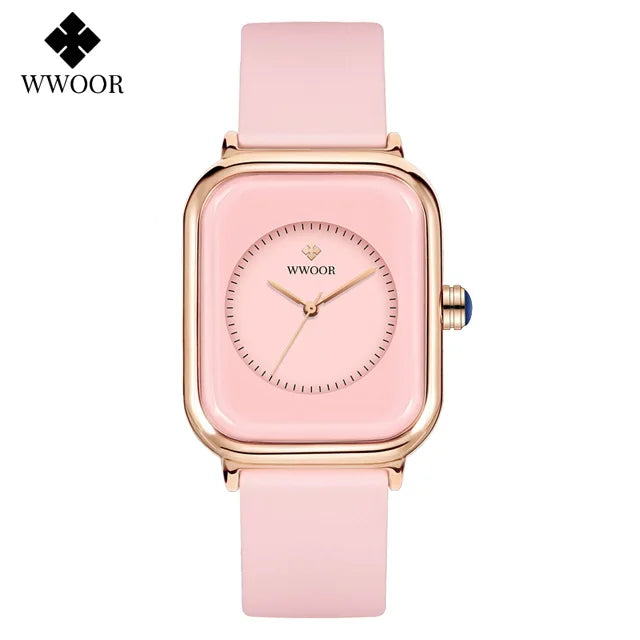 WWOOR Luxury Brand Watches For Women Fashion Square Purple Ladies Quartz Wristwatch Waterproof Silicone Band Relogio Feminino