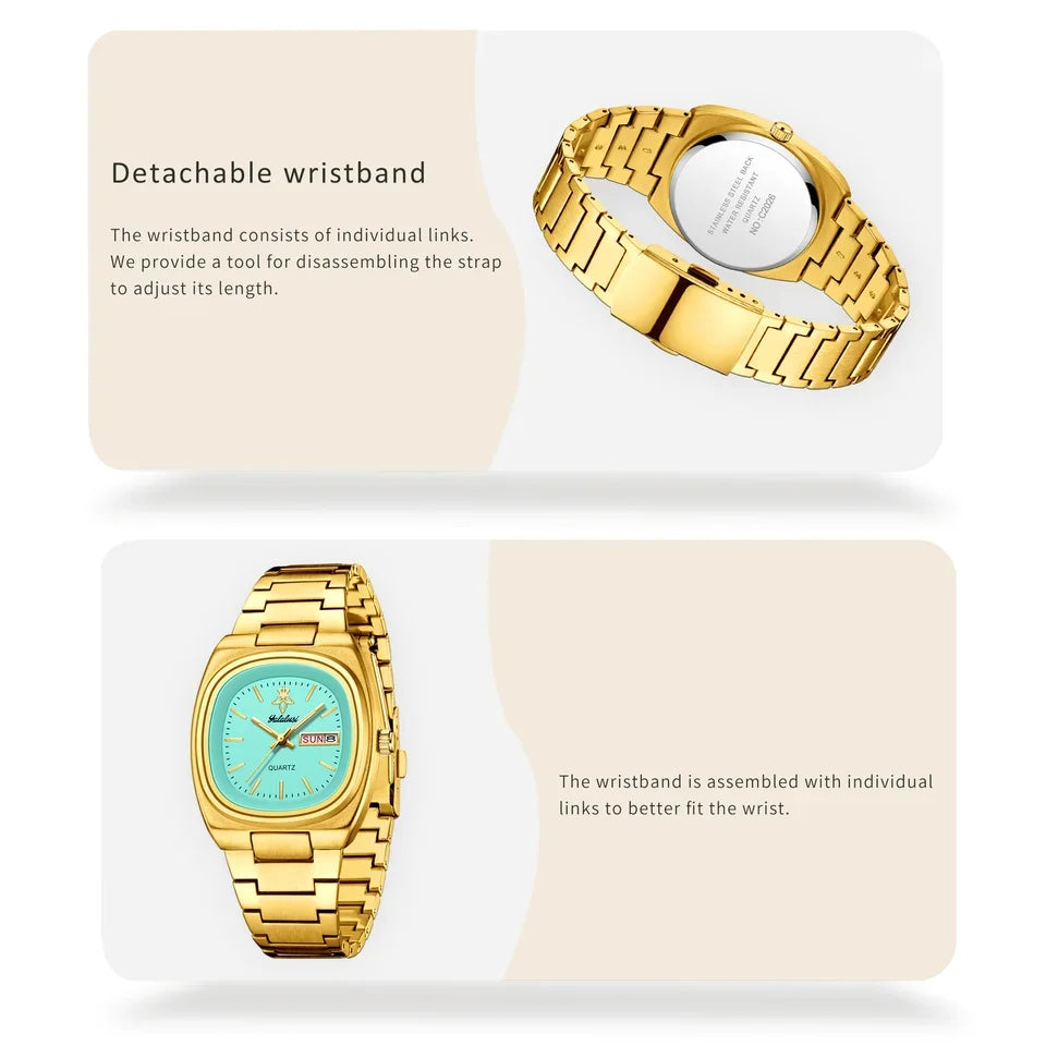 YaLaLuSi Rectangle Alloy Fashion Quartz Analog Waterproof Sport Watch Men Women Luxury Silver Black Dial Acrylic Band Calendar