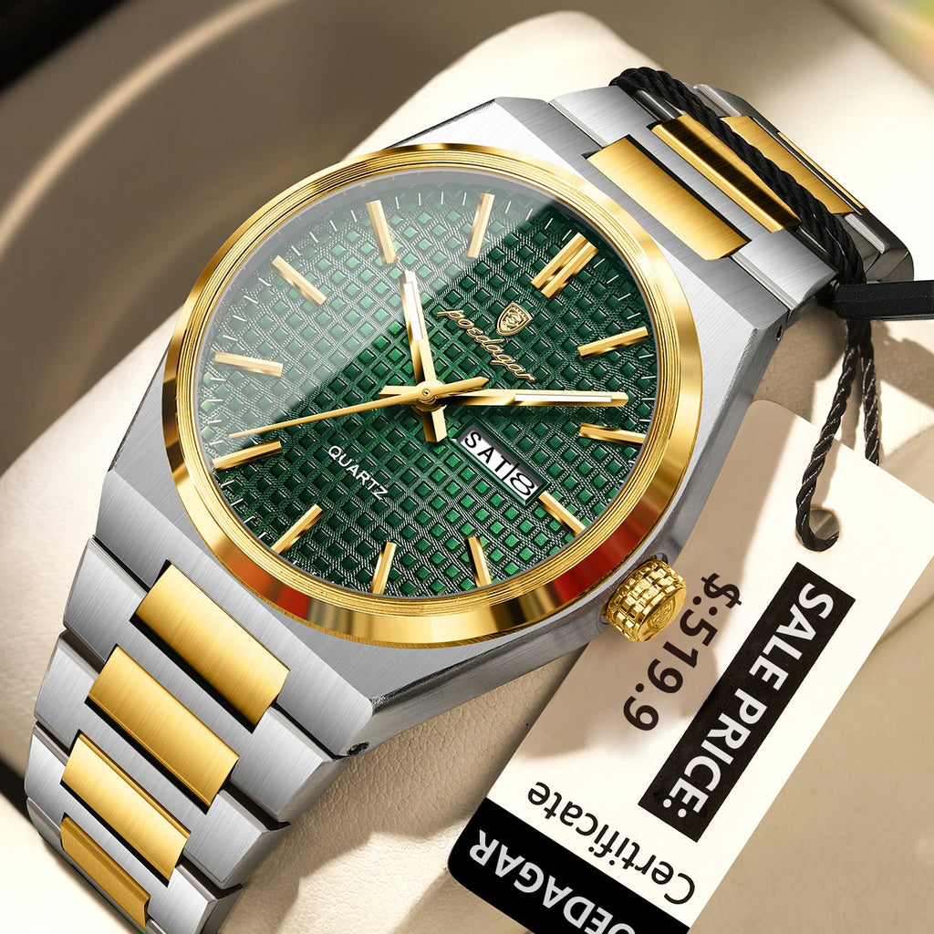 Poedagar 874 Original High Quality Stainless Steel Wristwatch Waterproof Luminous Quartz Watch for Men