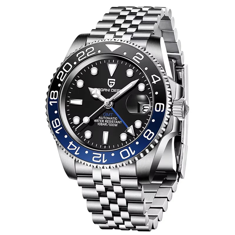 New PAGANI DESIGN 1662 Top Sapphire GMT Watch Stainless Steel Men's Automatic Mechanical Watch Waterproof