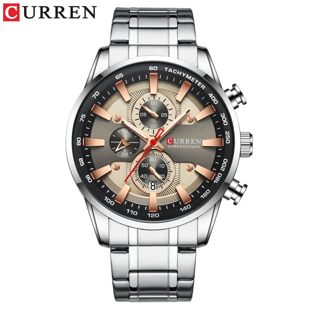 CURREN 8351 Men's Business Watch - 6-Hand Multi-Function Quartz Clock with Steel Band