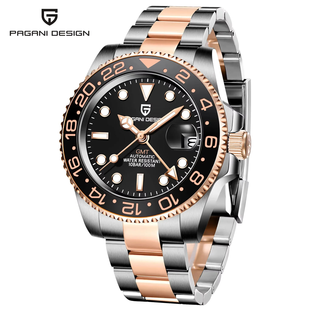 New PAGANI DESIGN 1662 Top Sapphire GMT Watch Stainless Steel Men's Automatic Mechanical Watch Waterproof