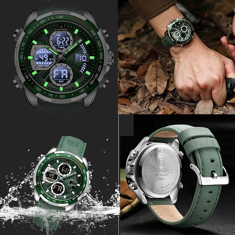 NAVIFORCE 9197 Watch Men's Luxury Sports Chronograph Alarm Clock Watch Waterproof Quartz Big Clock Digital Men's Watch