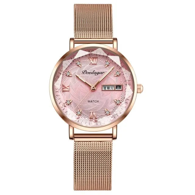 POEDAGAR 3011 Fashion Elegant Original Japan Quartz Movement Women's Wristwatch Waterproof Stainless Steel Strap Watch for Women