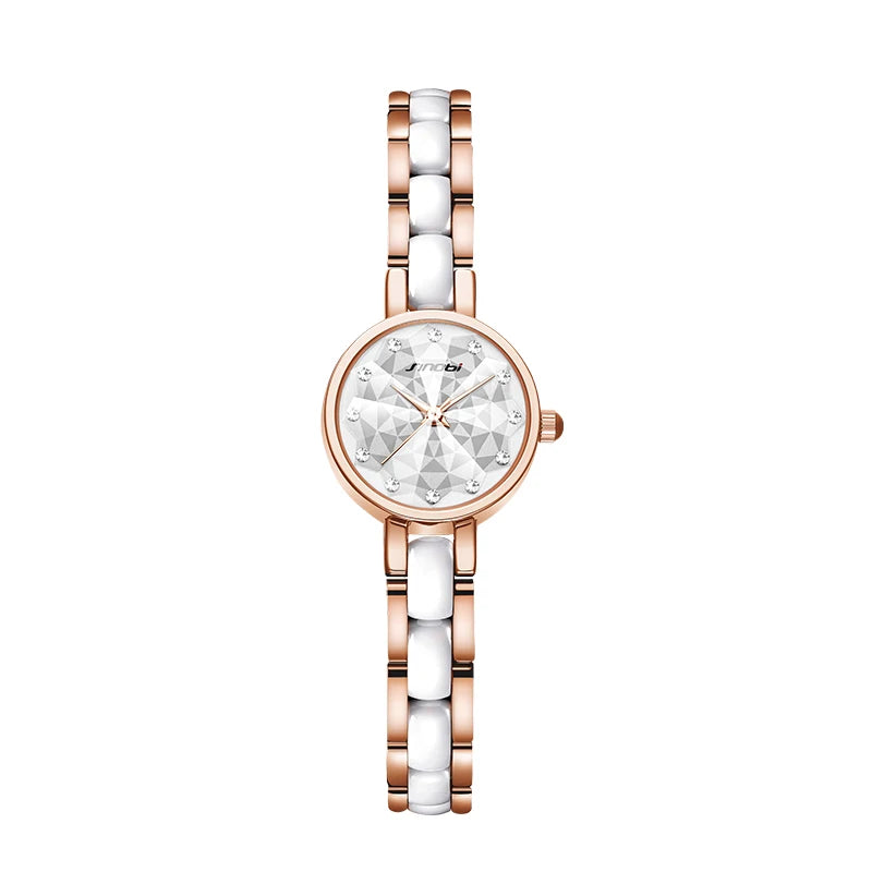 Custom Luxury Business Fashion Ladies Quartz Wristwatch Glass Pointer Stainless Steel Band Rose Gold Ceramic Case 3 ATM