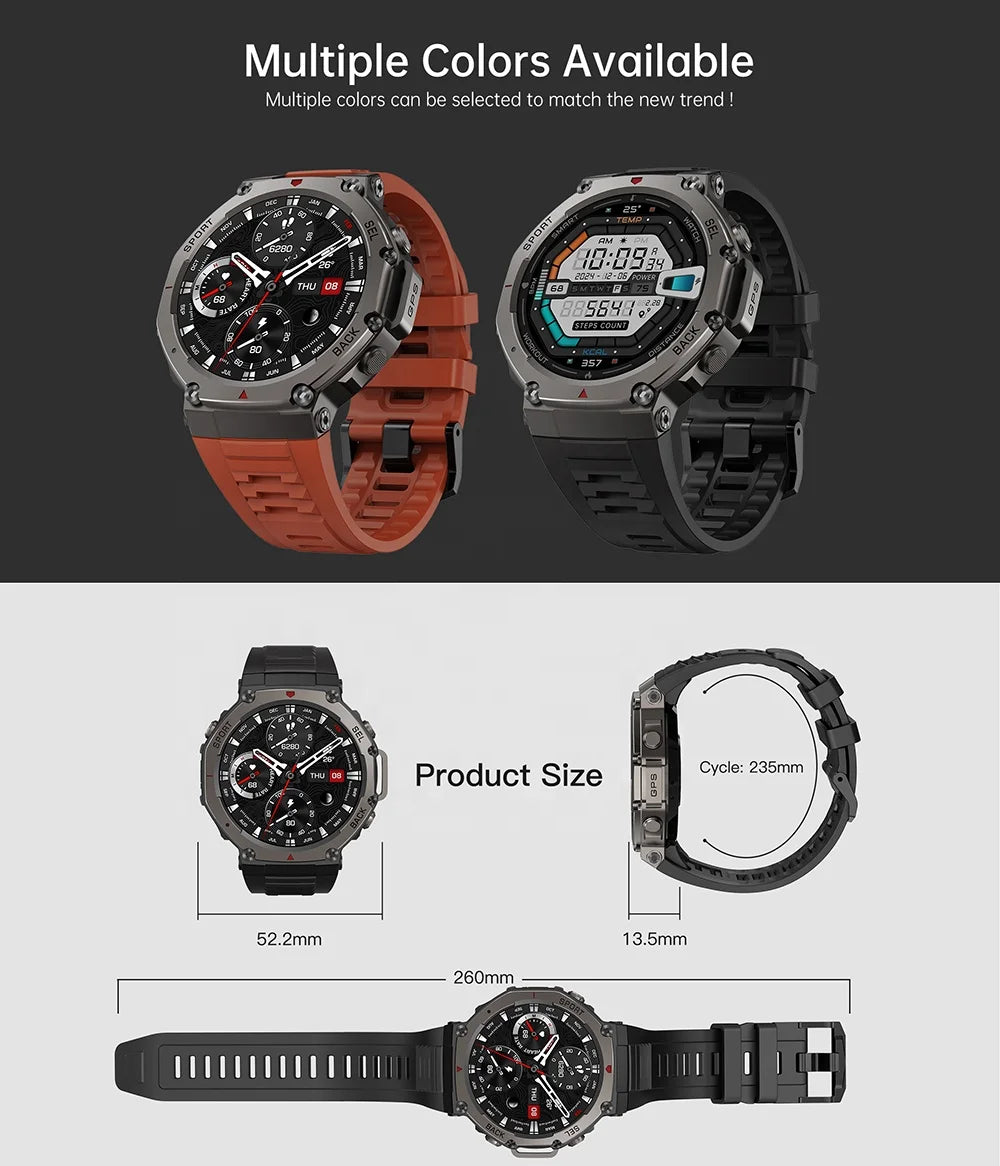 DM58 Sport Smart Watch with GPS 5ATM Waterproof 500mAh Battery BT Calling Heart Rate Blood Oxygen Sleep Monitoring for Men Women
