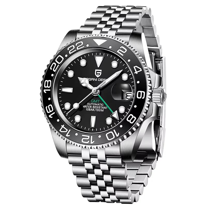 New PAGANI DESIGN 1662 Top Sapphire GMT Watch Stainless Steel Men's Automatic Mechanical Watch Waterproof