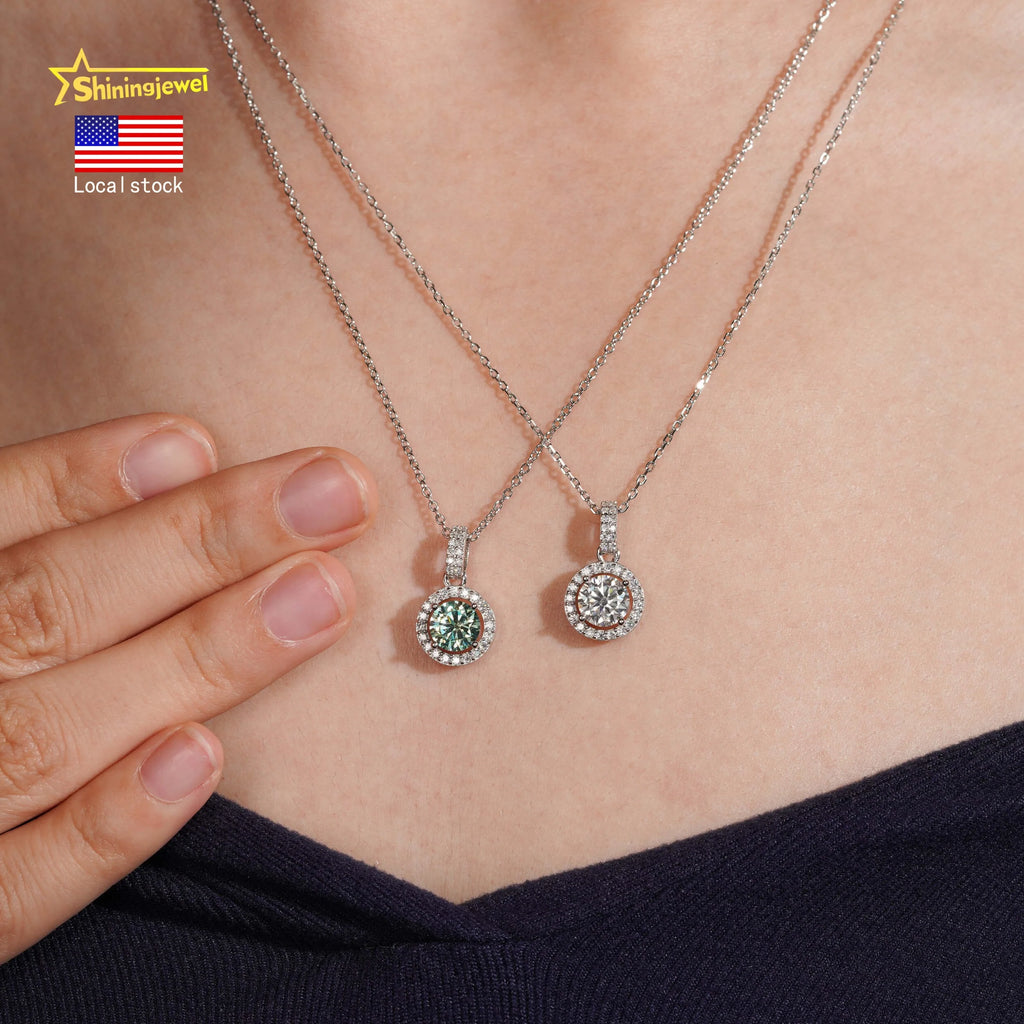US Stock Fashion Women Pendant Jewelry VVS Moissanite Halo Pendant Necklace Sterling Silver 925 Pendant Necklace