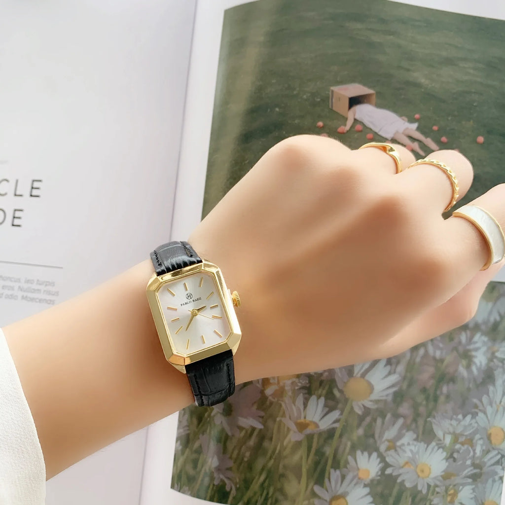 Pablo Raez Explosive Golden Small Square Watch Fashion Belt Women's Black Simple Wrist Quartz