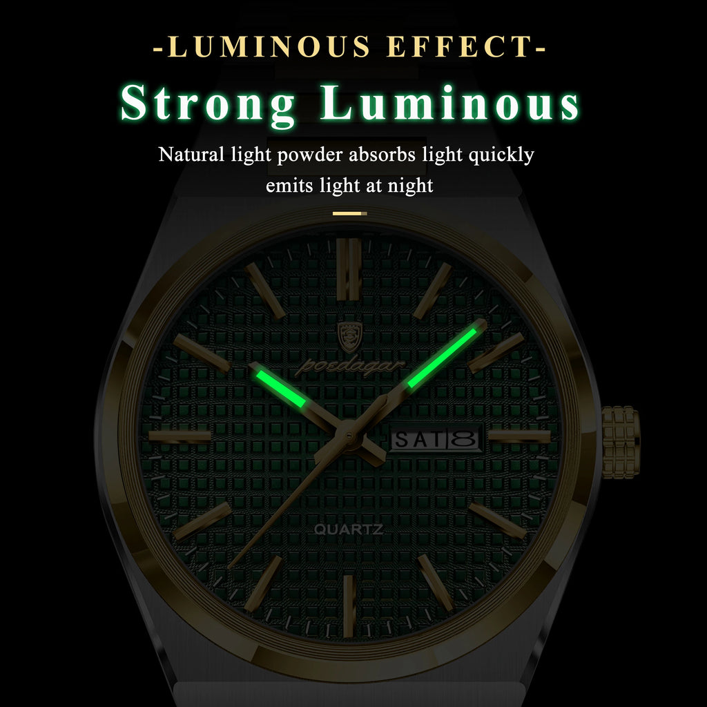 Poedagar 874 Original High Quality Stainless Steel Wristwatch Waterproof Luminous Quartz Watch for Men