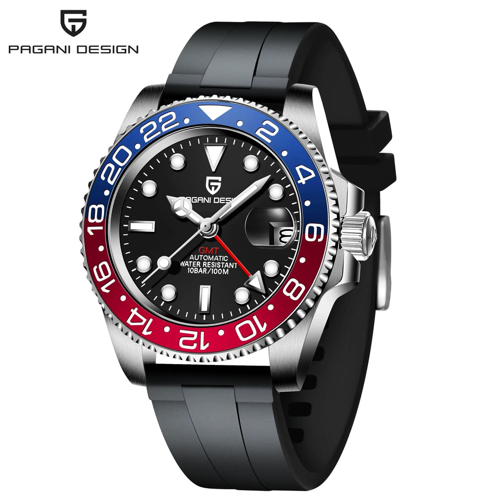 New PAGANI DESIGN 1662 Top Sapphire GMT Watch Stainless Steel Men's Automatic Mechanical Watch Waterproof