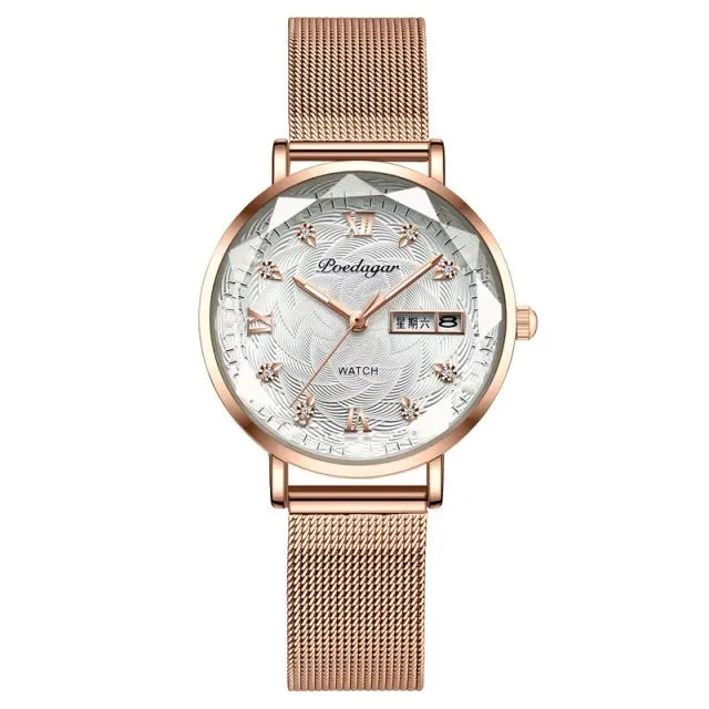 POEDAGAR 3011 Fashion Elegant Original Japan Quartz Movement Women's Wristwatch Waterproof Stainless Steel Strap Watch for Women